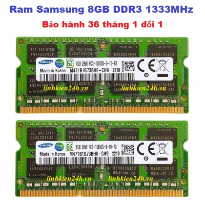 Ram Laptop Samsung 8GB DDR3 Bus 1333MHz PC3-10600 1.5V Bảo Hành 36 Tháng 1 Đổi 1