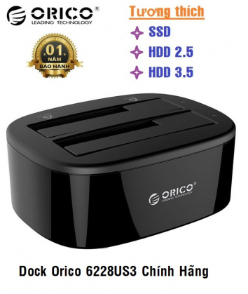 Đế Cắm Ổ Cứng Orico 6228US3 - Cắm 2 HDD/SSD cùng lúc 2.5 inch và 3.5 inch